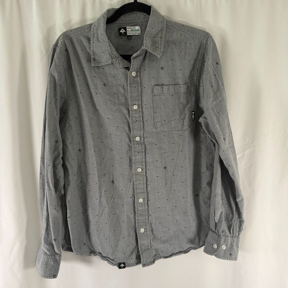Lifted Research Group Shirt Men's Medium Grey Long Sleeve Button Up 100% Cotton